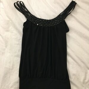 Black halter neck top with gem appliqué